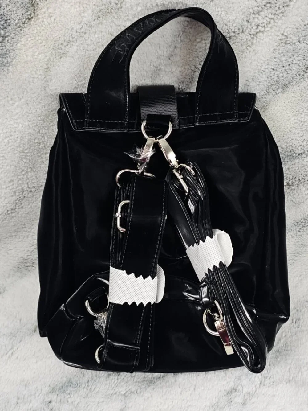 Darker Wavs Diatonic Liquid Velvet Backpack Shiny Black ORing Silver Hardware
